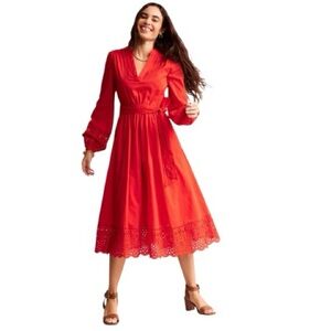 Boden Jen Broderie red midi dress